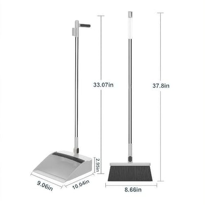 Broom and Dustpan Set, Long Handle Standing Broom with Self-Cleaning Comb Teeth, Heavy Duty Broom Dustpan Combo for Home Kitchen Office Floor Pet Hair Cleaning (White) - color: White