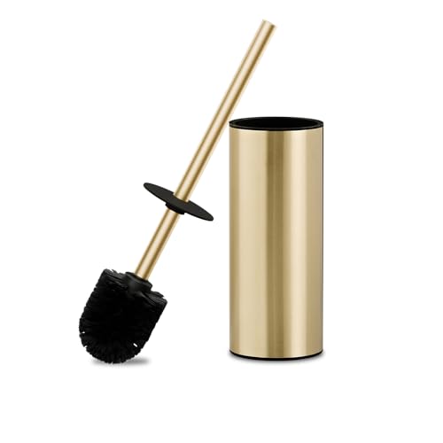 304 Stainless Steel Toilet Bowl Brush and Holder Set, Circular Floor Toilet Brush Holder, Long Handle, Bathroom Heavy-Duty Cleaner, High-End Cylinder Wall,2 Brush Head (Brushed Gold) YIGUANXIN - color: H-brushed Gold