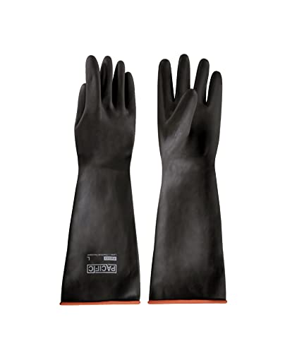 PACIFIC PPE Heavy Duty Latex Chemical Gloves, Strong Acid Resistance Rubber Gloves, Against Alkali and Oil, 18" - color: 18"/Black (1 Pair), size: XL/10
