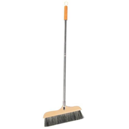 Wood Bristle Broom Heavy Duty Household Sweeper Long Handle Soft Bristle for Tile Surface Cleaning - color: Black