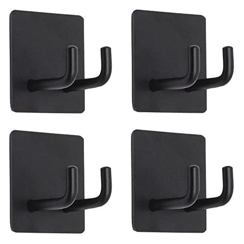 Yikla Shower Hooks, Adhesive Wall Hooks for Hanging Keys, Hats, Sticky Bathroom Hooks, Black Towel Hooks, 4 Pack - color: Black, size: 4 Pack