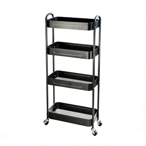 4 Tier Slim Storage Cart with Wheels for Laundry Room Between Washer and Dryer, 7.1'' Narrow Rolling Cart with Wheels and Lockable Casters, Metal Thin Standing Shelf for Small Space, Black - color: Black, size: 4 Tier