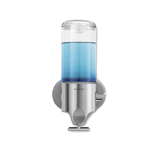 simplehuman Single Wall Mount Pump, Hotel-Grade Refillable Shower Soap Dispenser, Ergonomic T-Bar Lever, No-Drill Adhesive Install, for Bathrooms, Hotels, and Airbnbs, Stainless Steel - size: Single