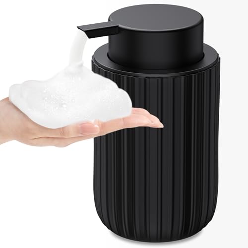 Ceramic Foaming Soap Dispenser, 12 oz Bathroom Foam Hand Soap Dispenser, Refillable Lotion Soap Dispenser with Removable Pump for Kitchen Hand Wash Dispenser, Modern Home Decor (Black) - color: Black-1pack