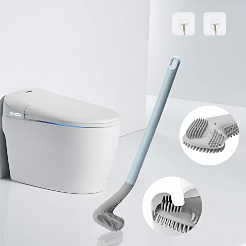 2Pcs Toilet Brush, Slim Compact Bathroom Toilet Scrubber No Dead Corners Silicone Toilet Brush, Curved Design Angled Toilet Cleaner Brush Scrubber for Deep Cleaning