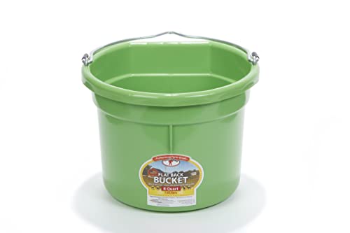 Little Giant® Flat Back Plastic Animal Feed Bucket | Animal Water and Feed Bucket with Metal Handle | 8 Quarts | Lime Green - color: Lime Green