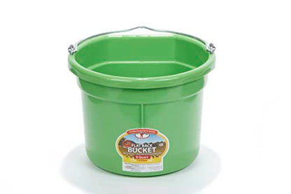 Little Giant® Flat Back Plastic Animal Feed Bucket | Animal Water and Feed Bucket with Metal Handle | 8 Quarts | Lime Green - color: Lime Green