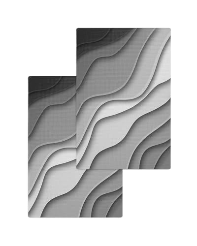 Abstract Geometric Art Hand Towels Set,Waffle Weave Kitchen Towels 2 Pieces,Hair Face Bath Tea Towel Absorbent Quick Drying Cleaning Dish Cloths,Modern Ombre Grey White Ocean Seawaves 15.7"x23.6" - color: Black, size: 2PCS,15.7"x23.6"