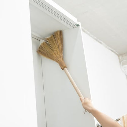 Natural Whisk Sweeping Hand Handle Broom - Brooms for Wedding Jumping Ceremony Halloween DIY Decoration - Vietnamese Straw Soft Broom - 12.2" Width, 28.35" Length - style: Natural