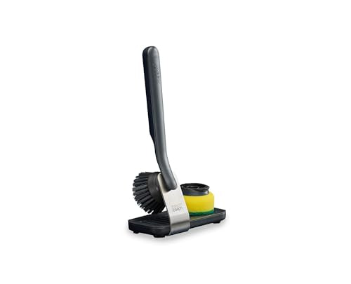 Joseph Joseph SinkTech Dish Brush and Sponge Set with Replacable Heads and Large Stainless-Steel Storage Stand Drip Tray - style: With Storage