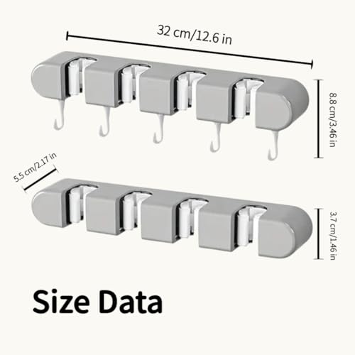 Broom Mop Holder Wall Mount Heavy Duty Tool Organizer for Home Kitchen Garage Bathroom with 4 Racks 5 Hooks