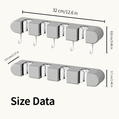 Broom Mop Holder Wall Mount Heavy Duty Tool Organizer for Home Kitchen Garage Bathroom with 4 Racks 5 Hooks