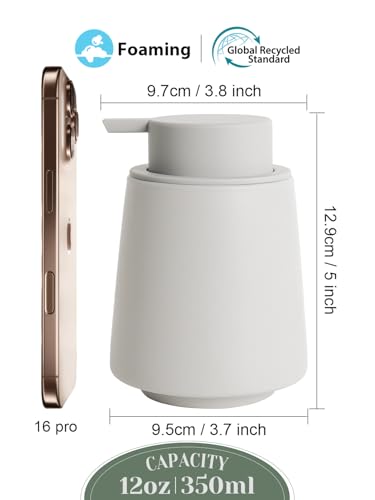 INGOFIN Ceramic Foaming Soap Dispenser -14 oz Foam Hand Soap Dispenser Bathroom, Modern Refillable Dish Wash Bottle for Kitchen with Large Pump, Matte Grey - color: Grey-foam