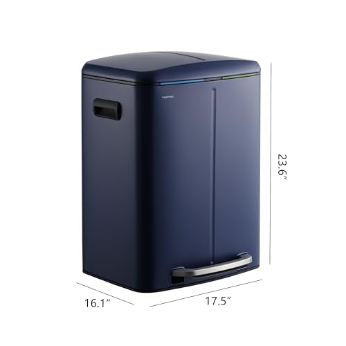 happimess HPM1005J Marco Rectangular 10.6-Gallon Double Bucket Trash Can with Soft-Close Lid, Denim Blue, Fingerprint Resistant, Modern, Minimalistic for Home, Kitchen, Office, Bedroom, Bathroom - color: Denim Blue