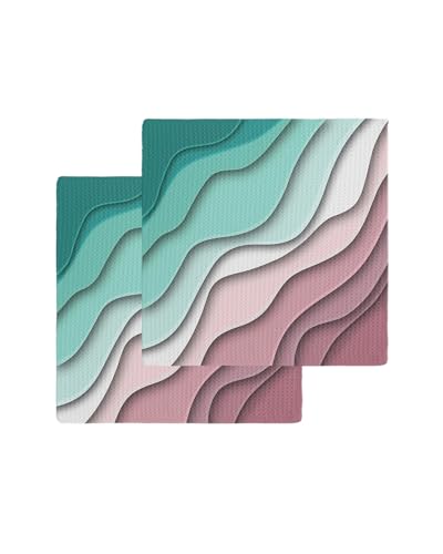 Ombre Green Dark Red Dish Towels Set,Waffle Weave Kitchen Towels 2 Pieces,Microfiber Hair Face Bath Tea Towel Absorbent Quick Drying Cleaning Dish Cloths,Abstract Beach Ocean Seawaves 12"x12" - color: Multicolored, size: 2PCS,12"x12"