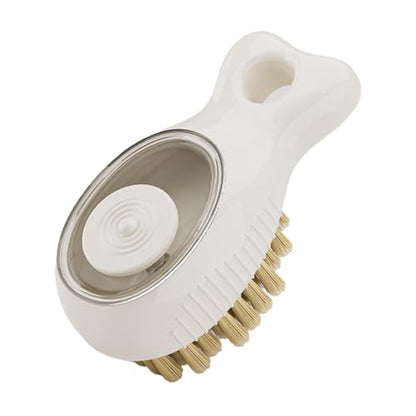 Dish Scrubber Brush, Soap Dispensing Grime Remover, Non Slip Handle Kitchen Cleaner, Heavy Duty Stiff Bristle Feature, Quick Efficient Cleaning Design, Excellent Scrubbing Tool, Counter Stove Use - color: Cream White