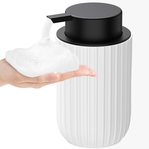 Ceramic Foaming Soap Dispenser, 12 oz Bathroom Foam Hand Soap Dispenser, Refillable Lotion Soap Dispenser with Removable Pump for Kitchen Hand Wash Dispenser, Modern Home Decor(White) - color: Matte White-1pack