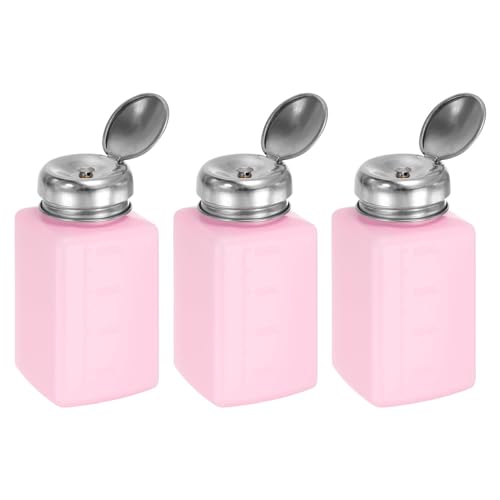 HARFINGTON 3pcs Solvent Alcohol Dispenser 200ml(6.8oz) Press Type ESD Safe Anti-Splash Liquid Dispenser Pump with Sealing Stainless Steel Lid for Acetone Cleanser, Polish Remover, Pink - color: 200ml, size: Pink