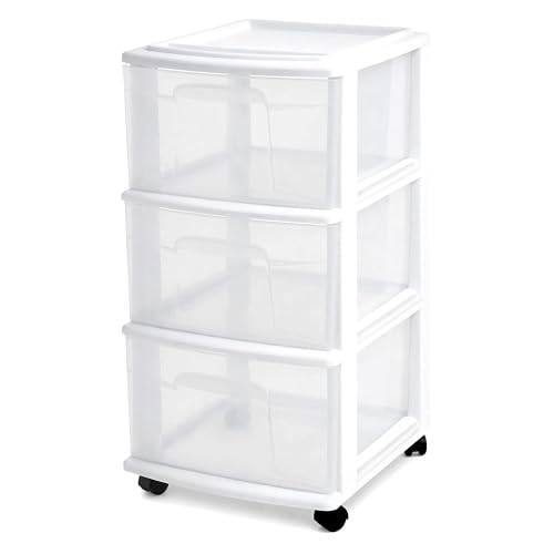 HOMZ 3-Drawer Storage Cart, Plastic Home, Dorm, & Office Organizer, White Frame - color: White, size: 1 Pack