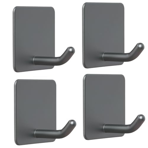 FOTYRIG Adhesive Towel Hooks Stick on Towel Hanger Wall Hooks Waterproof Stainless Steel Sticky Hooks for Hanging Bathroom Kitchen Home Grey -4 Packs - color: Gray