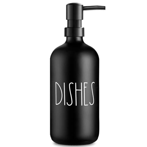 VIMERPA Dish Soap Dispenser, Matte Black Soap Dispenser for Kitchen, Glass Dishes Soap Dispenser with Plastic Pump, 17 Fl Oz Refillable Liquid Soap Bottle Container, Farmhouse Kitchen Decor - color: Black Dishes, size: 1 Pack