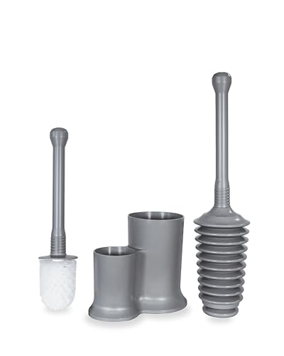 Master Plunger 500 & Toilet Brush Combo Set – Heavy-Duty Gray Toilet Plunger with High-Efficiency Brush and Holder – Durable, Compact Bathroom Cleaning Kit - color: Gray