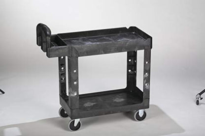 Rubbermaid Commercial Products 2-Shelf Utility/Service Cart, Small, Lipped Shelves, Ergonomic Handle, 500 lbs. Capacity, for Warehouse/Garage/Cleaning/Manufacturing - color: Black, size: Small, style: 2-Shelf