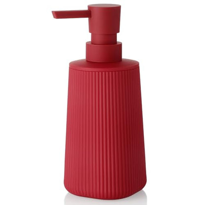 Small Soap Dispenser for Bathroom and Kitchen, Modern Farmhouse Striped Style Plastic Hand Soap Dish Soap Dispenser with Pump Matte Red - color: Red