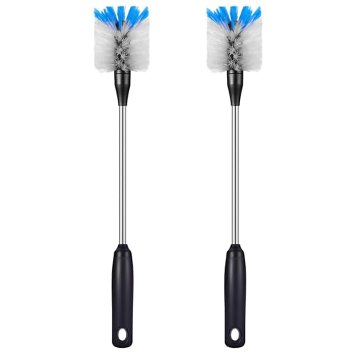 MOSOLAN Stainless Steel Bottle Brush with Replaceable Head, 2 Pack Long Handle Scrubbing Brush for Water Bottles, Glasswares, Mugs, Flasks, Tumblers, Vases, and Kitchen Sink, White, 15 in - color: White, size: 15 Inch (Pack of 2)
