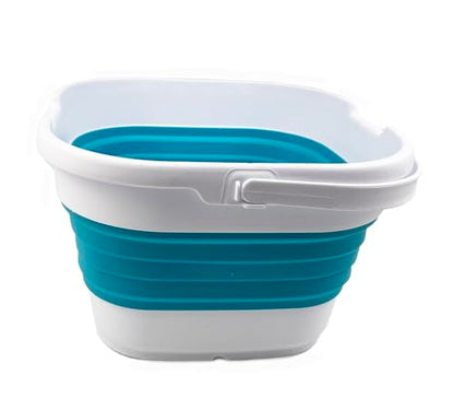 SAMMART 9.5L (2.5 Gallon) Collapsible Rectangular Handy Basket/Bucket (White/Ceramic Blue) - color: White/Ceramic Blue