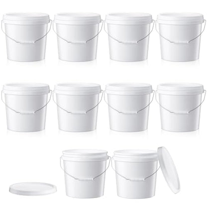Tioncy 10 Pcs 2 Gallon Plastic Bucket with Lid Heavy Duty 2 Gallon Bucket Pail with Lid Handle for Storage Container Home Household Cleaning (White) - color: White