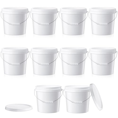 Tioncy 10 Pcs 2 Gallon Plastic Bucket with Lid Heavy Duty 2 Gallon Bucket Pail with Lid Handle for Storage Container Home Household Cleaning (White) - color: White