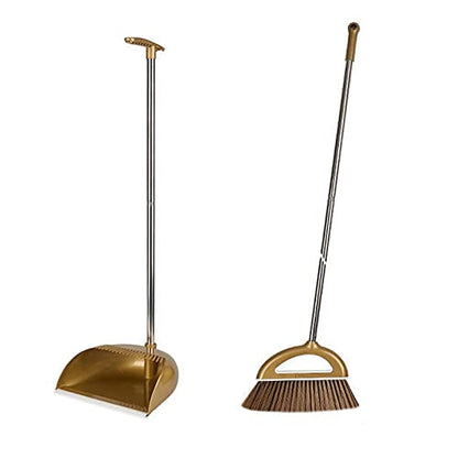 Upgrade Long Handle Broom with Stand Up Dustpan Combo Set for Home Kitchen - color: Gold
