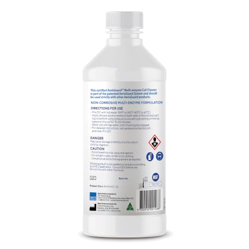 Multi-Enzyme HVAC Coil Cleaner 1Q Concentrate, AC Evaporator and Condenser Coil Cleaner for Heating and Cooling Systems, Non-Acidic Enzyme Formula, Makes 5 Gallons (32 fl oz)