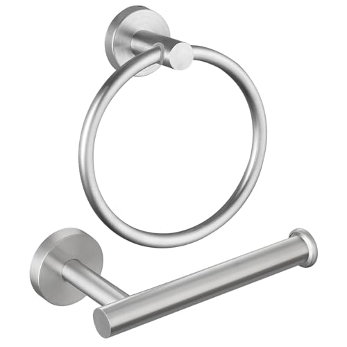 Bathroom Hardware Set, Towel Ring & Toilet Paper Holder, Stainless Steel SUS304, Hand Towel Hanger & Toilet Roll Holder, Sturdy Bathroom Accessories for Home or Kitchen Brushed Nickel - color: Brushed Nickel