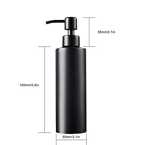 Soap Dispenser, Matte Black with Funnel and Non-Slip Coaster 304 Stainless Steel Metal Pump Hand Sanitizer Bottle for Bathroom, and Kitchen (12oz/350ml)