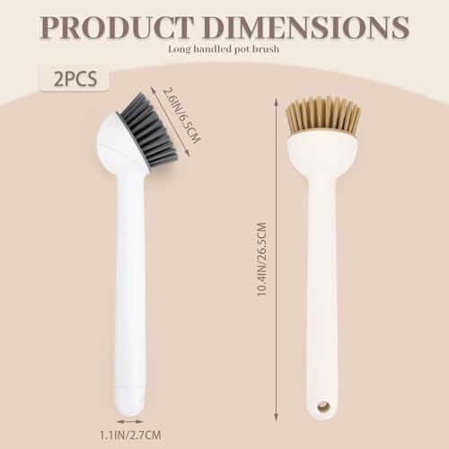 2 Pack Dish Brush with Adjustable Angle Handle, Dish Scrubber Kitchen Scrub Brush for Cleaning Dishes, Pots, Pans, Sink, Stiff Bristles Dishwashing Brush