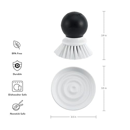 KitchenAid Palm Brush with Dish Tray to Keep Countertops Dry and Clean, Durable Nylon Bristles for Tough Cleaning, Dishwasher Safe, 2 Piece, Black - color: Black