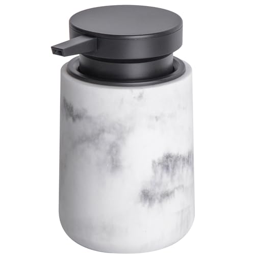Clasin Home Liquid Soap Dispenser with Easy-to-Press Pump, 10 oz Refillable Hand Soap Dispenser with Extended Spout for Bathroom Kitchen Dish Lotion, Modern Stone Texture (White) - color: White
