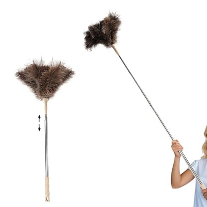 THARAHT Extendable Ostrich Feather Duster up to 27-94 inches Fluffy Feathers Long Handle Reusable for Cleaning Ceiling Fan Pendant lamp High Ceiling Blinds Furniture Feather Duster - size: 27-94inch