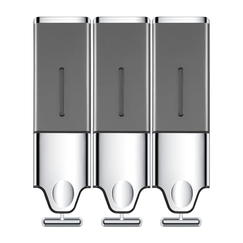EHORIA 3-in-1 Quadrate Dispensers for The Shower,Shower soap Dispenser,Conditioner Dispenser, Shampoo Dispenser,No Drilled Wall Mounted Distributor,Hotel,Bathroom,Home - color: Triple, Grey