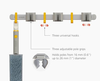 Joseph Joseph CleanTech Cleaning Utility Tool Storage Rail, Organizer Rack with 3 Adjustable Grips and 3 Hooks, Screws Included - style: Storage Rail