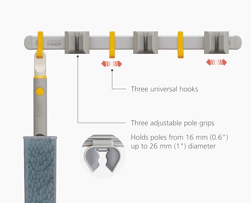 Joseph Joseph CleanTech Cleaning Utility Tool Storage Rail, Organizer Rack with 3 Adjustable Grips and 3 Hooks, Screws Included - style: Storage Rail