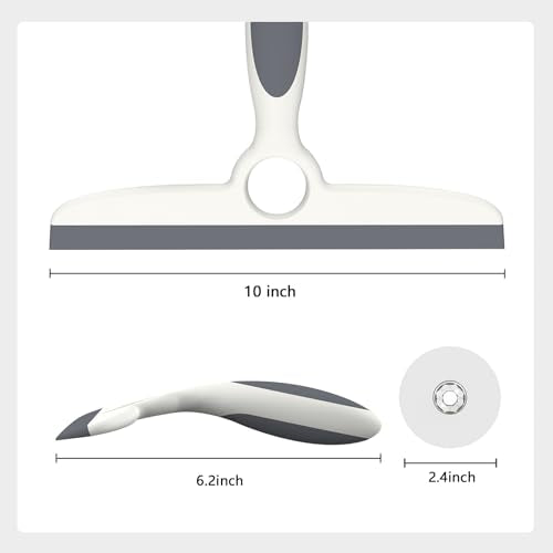 Shower Squeegee for Glass Doors & Walls - 10" Squeegee with Adhesive Hook - Pack of 2/Gray
