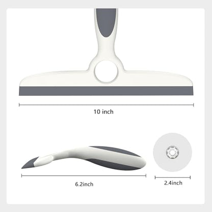 Shower Squeegee for Glass Doors & Walls - 10" Squeegee with Adhesive Hook - Pack of 2/Gray