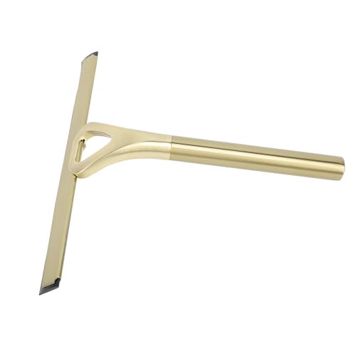 Shower Squeegee for Glass Doors, 304 Stainless Steel Silicone Window Squeegee Bathroom Cleaner Tool Shower Glass Squeegee Shower Door with Hooks for Window Cleaning (Gold) - size: Gold