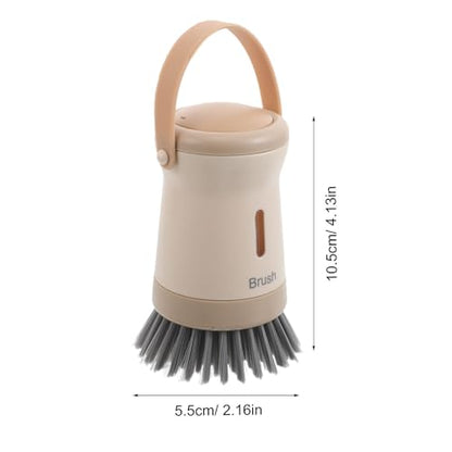 Homoyoyo Dish Scrubber with Soap Dispenser Kitchen Brush for Pots and Pans Cream Color Multi-use Liquid Dispensing Dishwasher Brush for Home Cleaning