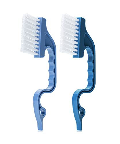 Slick- Window Track Cleaning Brush, 2 Pack, Blue Ergonomic Handle | Built-in Scraper, Multipurpose Window Track Cleaning Tool for Sliding Doors, Windows, Corners, Dust, Dirt & Narrow Gaps - color: Blue, size: 2 Pack