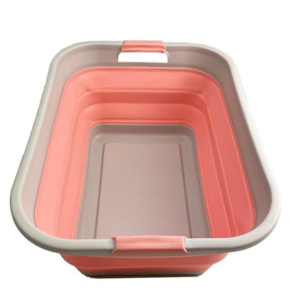 SAMMART 41L (10.8 gallon) Collapsible Plastic Laundry Basket - Foldable Pop Up Storage Container/Organizer - Portable Washing Tub - Space Saving (Grey/Quartz Pink, Rectangular) - color: Grey/Quartz Pink