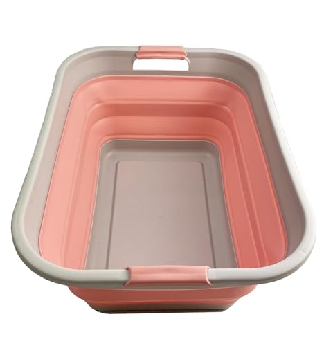 SAMMART 41L (10.8 gallon) Collapsible Plastic Laundry Basket - Foldable Pop Up Storage Container/Organizer - Portable Washing Tub - Space Saving (Grey/Quartz Pink, Rectangular) - color: Grey/Quartz Pink